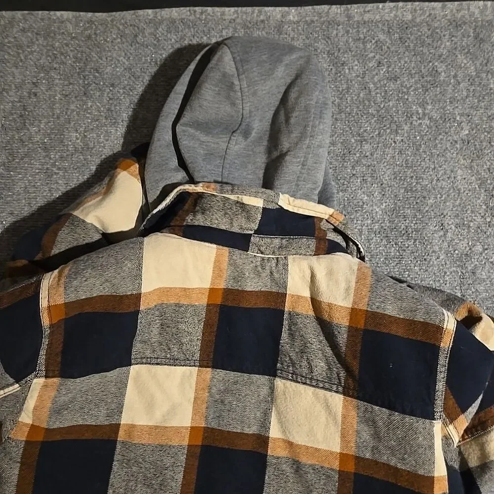 Levi's Sherpa Lined Hooded Jacket Mens Small Brown Plaid Front Zip Pockets